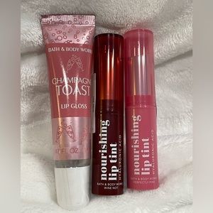 3 Bath & Body Works NEW Wine Not/Perfectly Pink LipTint/Champagne Toast LipGloss